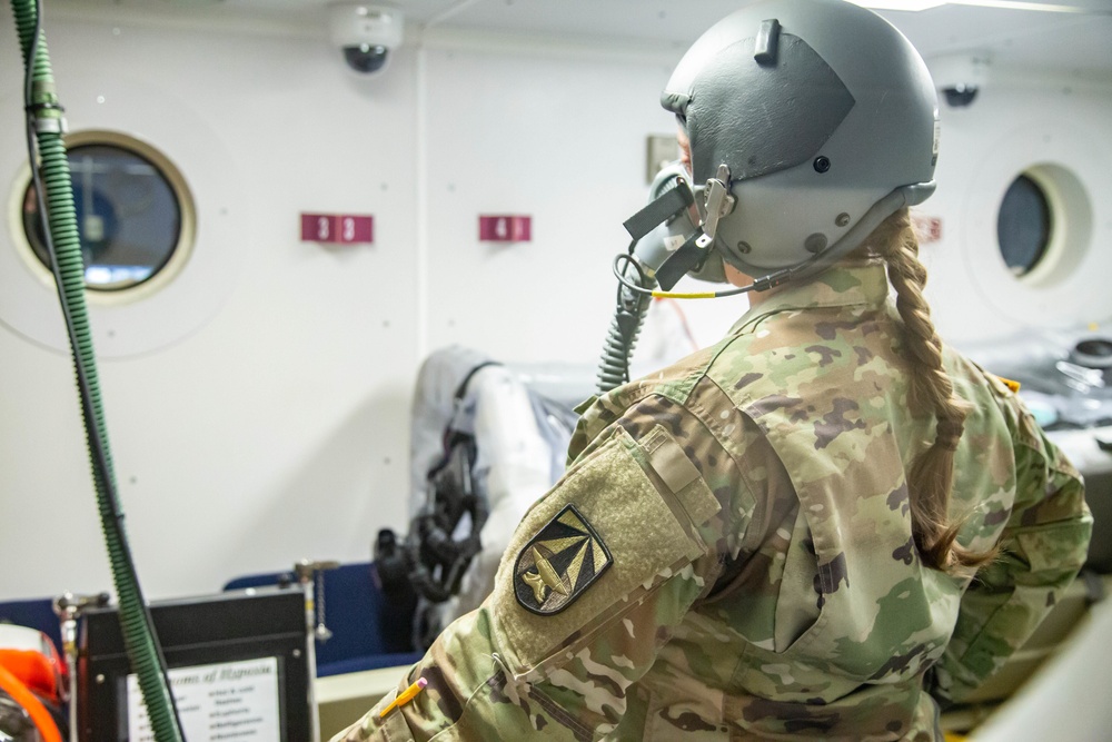 The U.S. Army Aeromedical Research Laboratory’s (USAARL) Enroute Care Group (ECG) and the U.S. Army Aviation School of Medicine (USASAM) preforms altitude testing on patient isolation units.