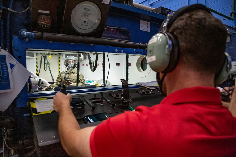 The U.S. Army Aeromedical Research Laboratory’s (USAARL) Enroute Care Group (ECG) and the U.S. Army Aviation School of Medicine (USASAM) preforms altitude testing on patient isolation units.