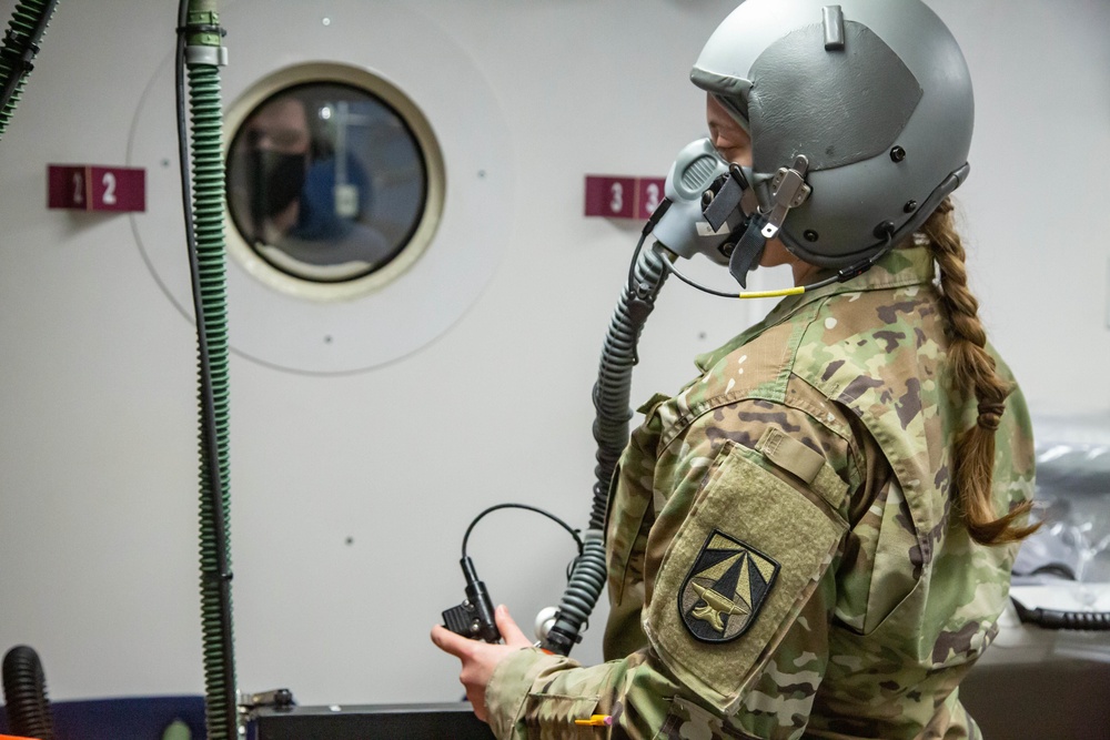 The U.S. Army Aeromedical Research Laboratory’s (USAARL) Enroute Care Group (ECG) and the U.S. Army Aviation School of Medicine (USASAM) preforms altitude testing on patient isolation units.