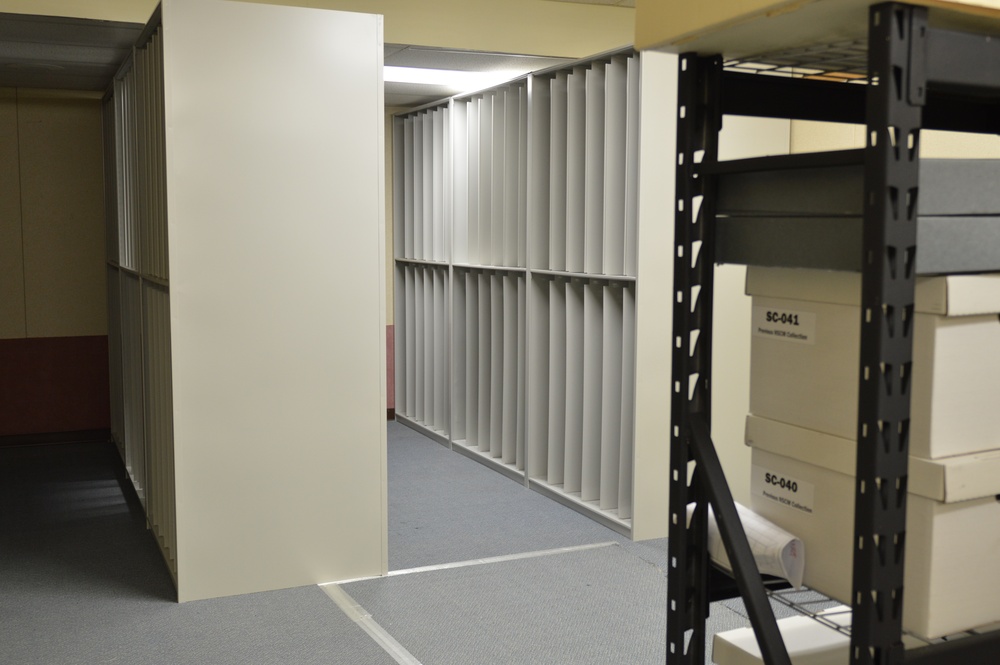 New metal shelving units at museum annex facility