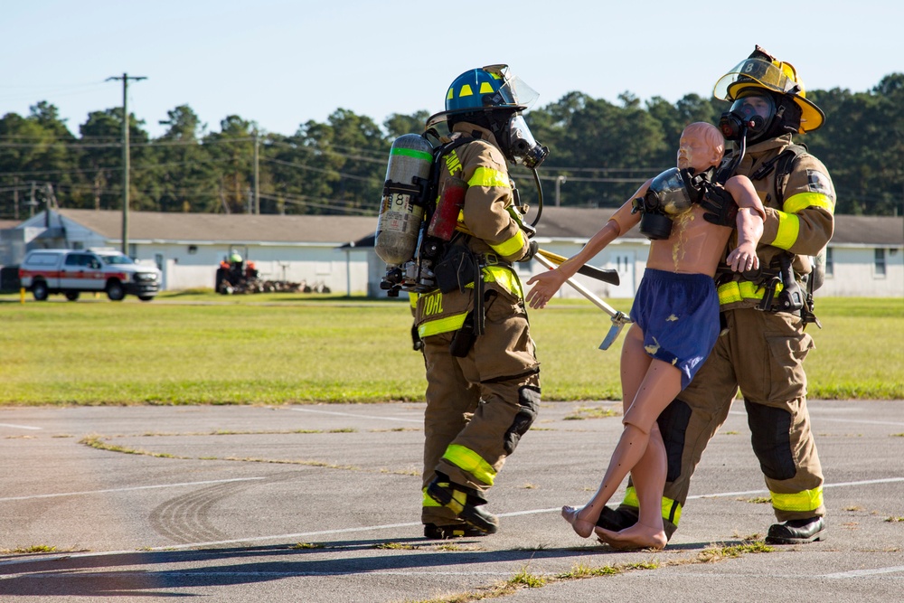 Marine Corps Base Camp Lejeune and the Jacksonville Fire Department conduct chemical, biological, radiological, nuclear, and explosive training