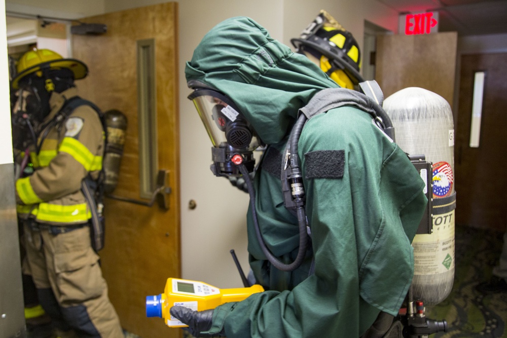 Marine Corps Base Camp Lejeune and the Jacksonville Fire Department conduct chemical, biological, radiological, nuclear, and explosive training