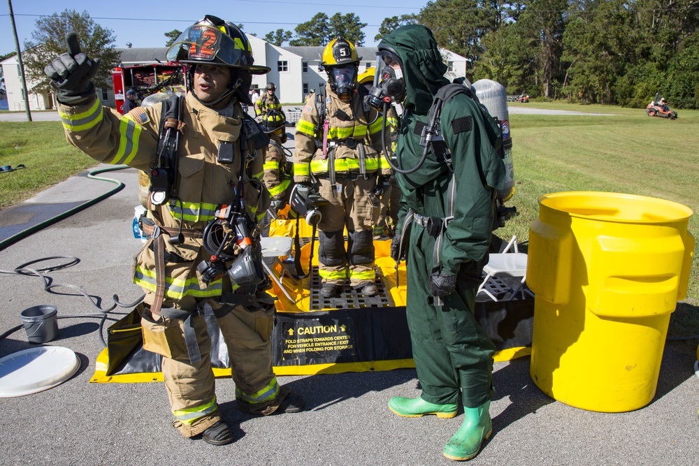 Marine Corps Base Camp Lejeune and the Jacksonville Fire Department conduct chemical, biological, radiological, nuclear, and explosive training