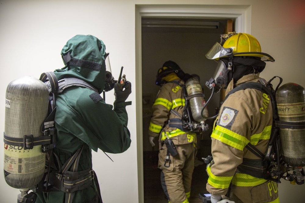 Marine Corps Base Camp Lejeune and the Jacksonville Fire Department conduct chemical, biological, radiological, nuclear, and explosive training