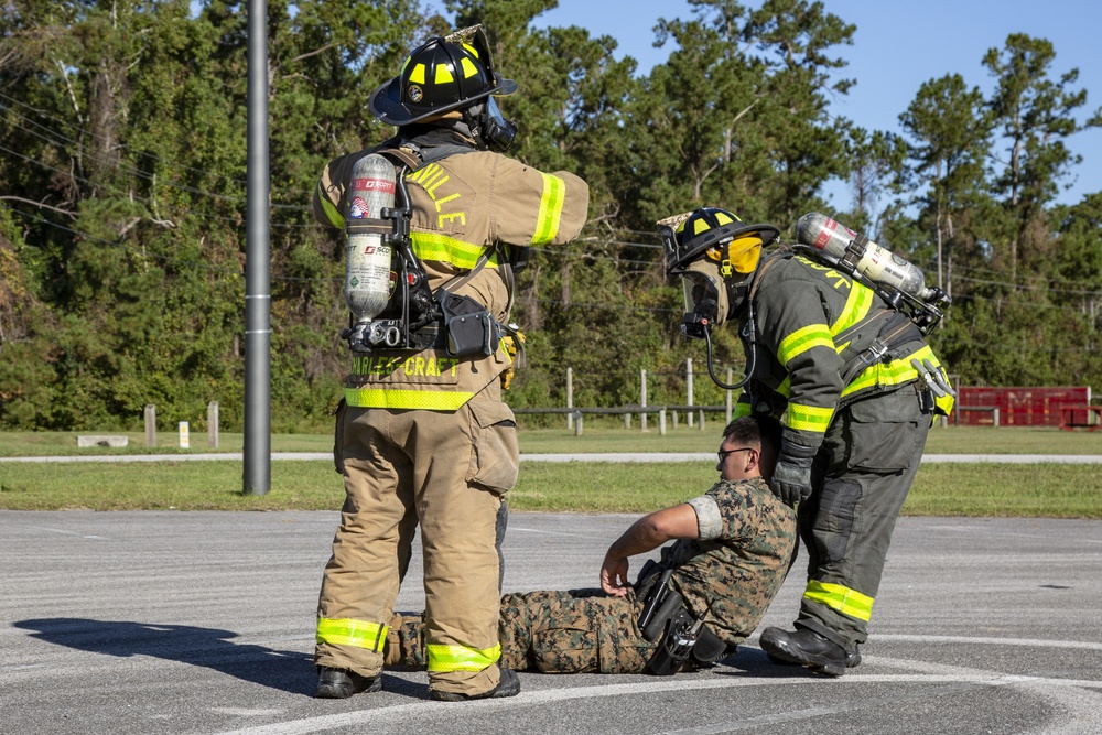 Marine Corps Base Camp Lejeune and the Jacksonville Fire Department conduct chemical, biological, radiological, nuclear, and explosive training