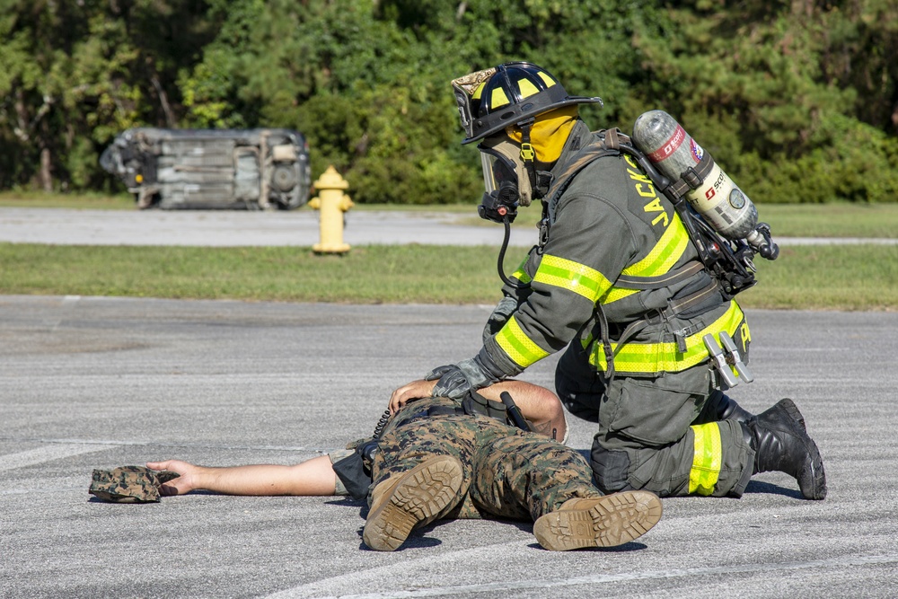 Marine Corps Base Camp Lejeune and the Jacksonville Fire Department conduct chemical, biological, radiological, nuclear, and explosive training