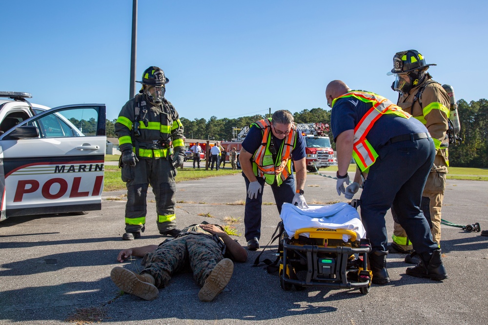 Marine Corps Base Camp Lejeune and the Jacksonville Fire Department conduct chemical, biological, radiological, nuclear, and explosive training