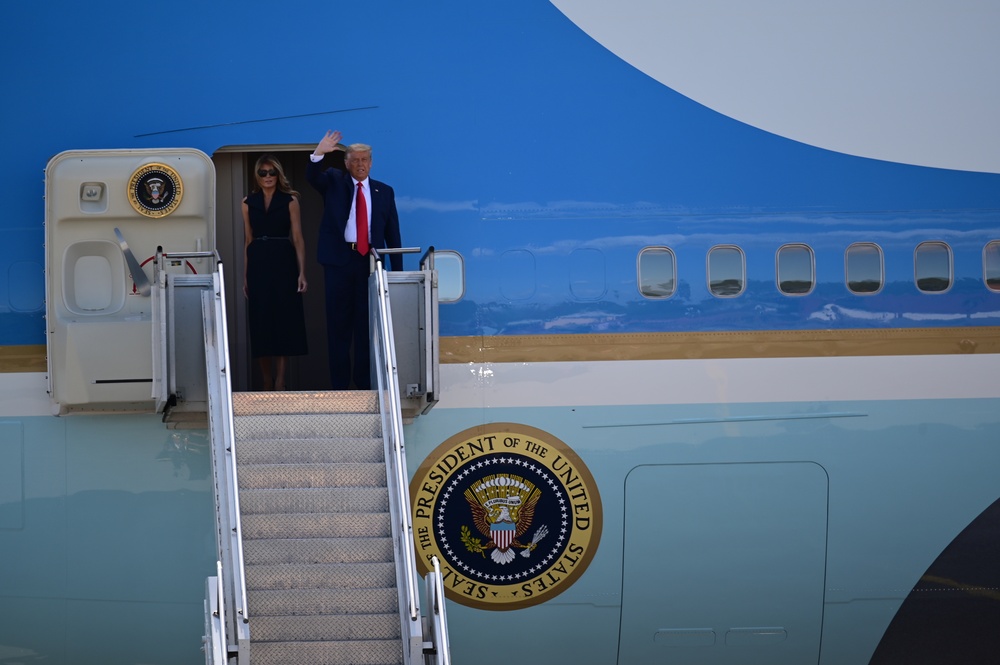 President Donald Trump arrives in Nashville for presidential debate