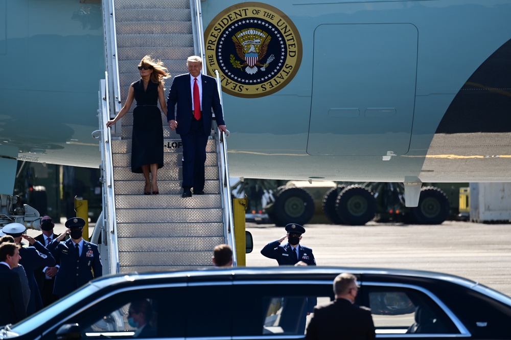 President Donald Trump arrives in Nashville for presidential debate