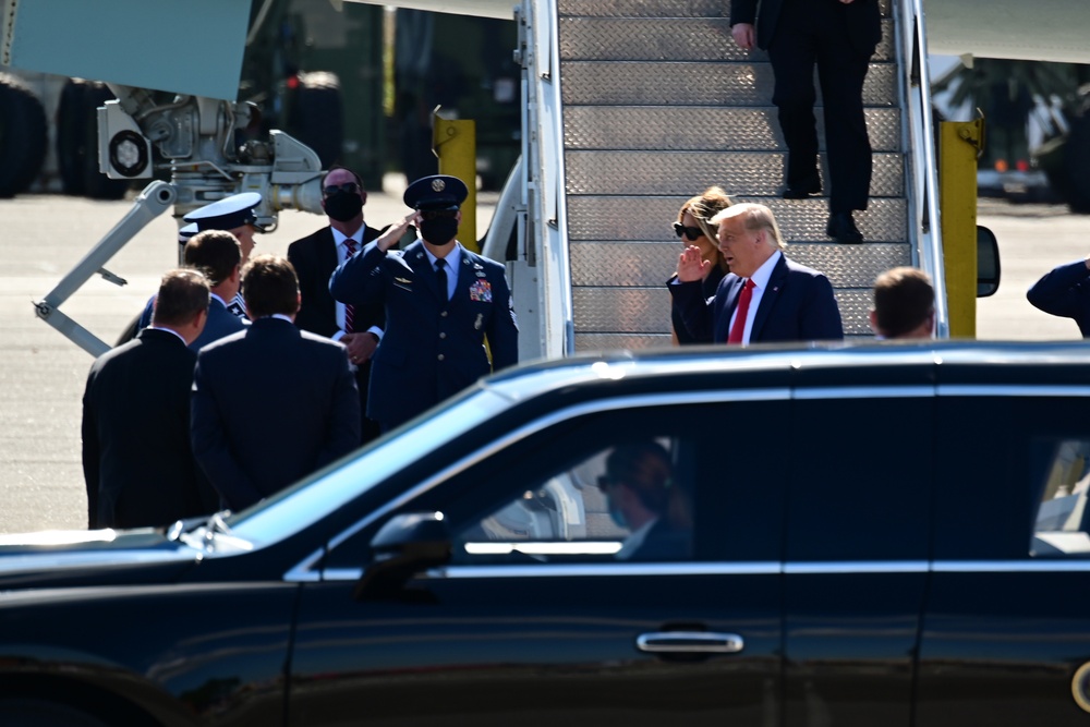 President Donald Trump arrives in Nashville for presidential debate