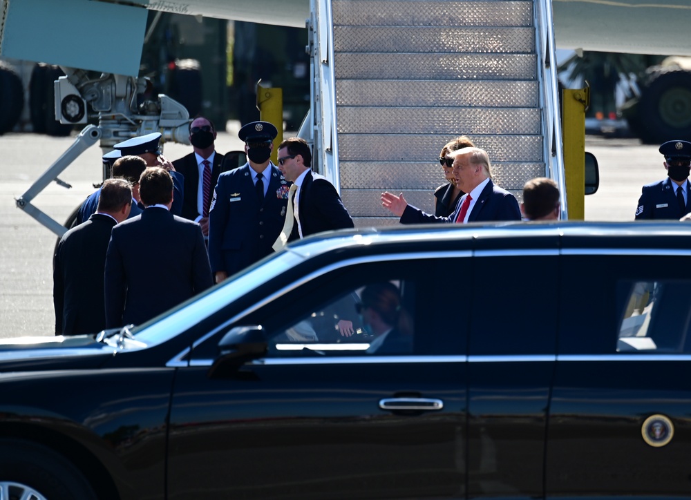 President Donald Trump arrives in Nashville for presidential debate