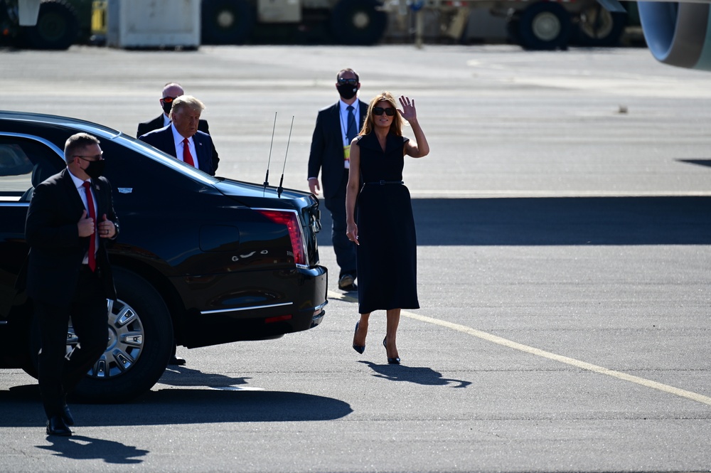 President Donald Trump arrives in Nashville for presidential debate