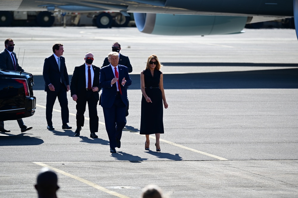 President Donald Trump arrives in Nashville for presidential debate