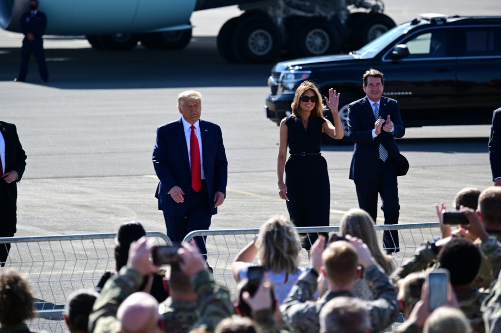 President Donald Trump arrives in Nashville for presidential debate