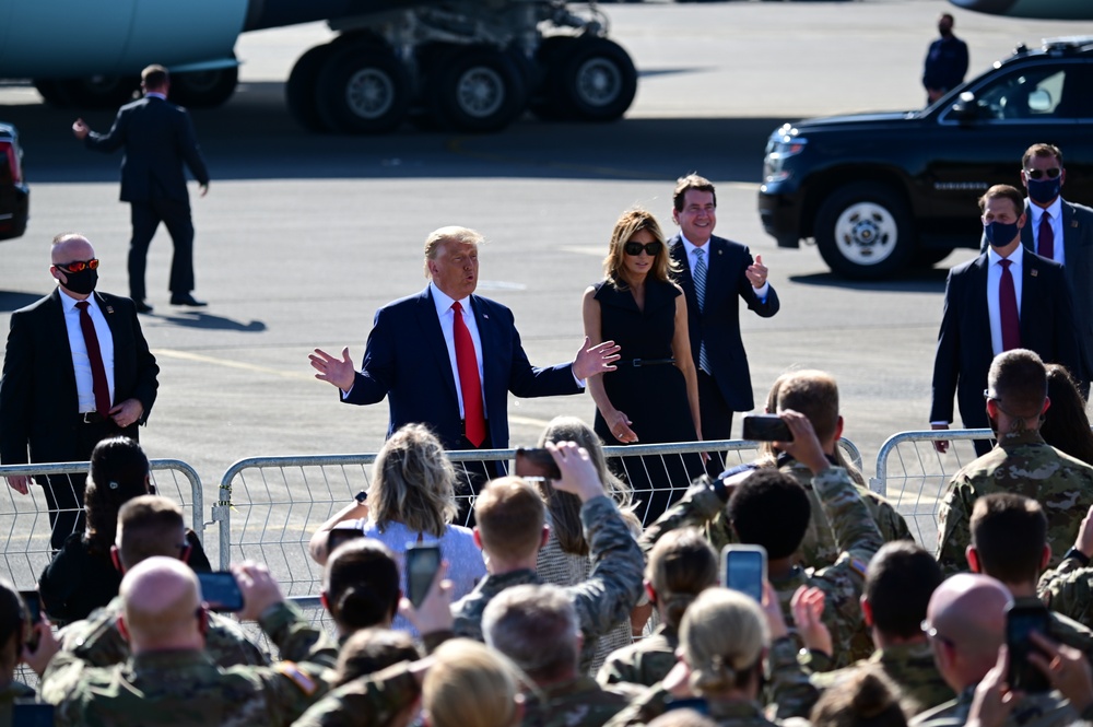 President Donald Trump arrives in Nashville for presidential debate