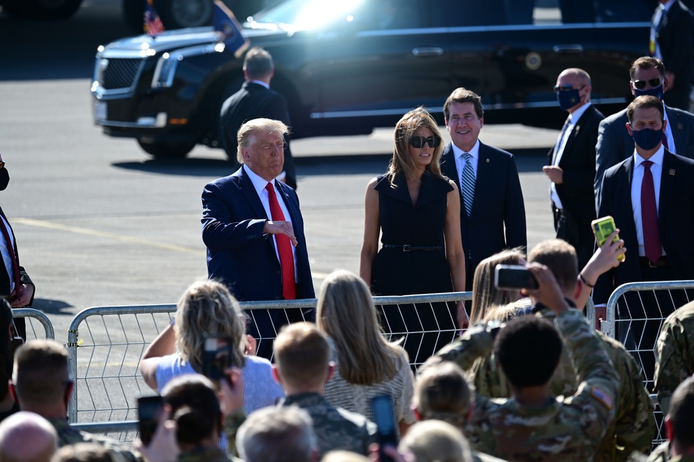 President Donald Trump arrives in Nashville for presidential debate