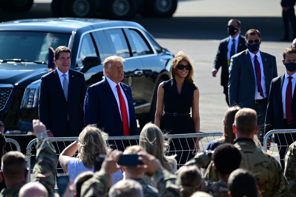 President Donald Trump arrives in Nashville for presidential debate