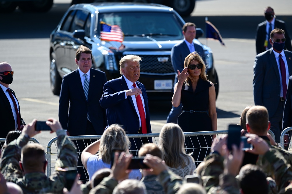 President Donald Trump arrives in Nashville for presidential debate