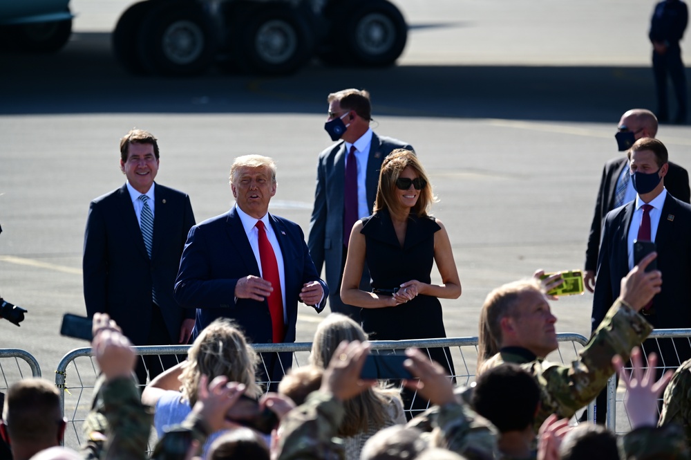 President Donald Trump arrives in Nashville for presidential debate