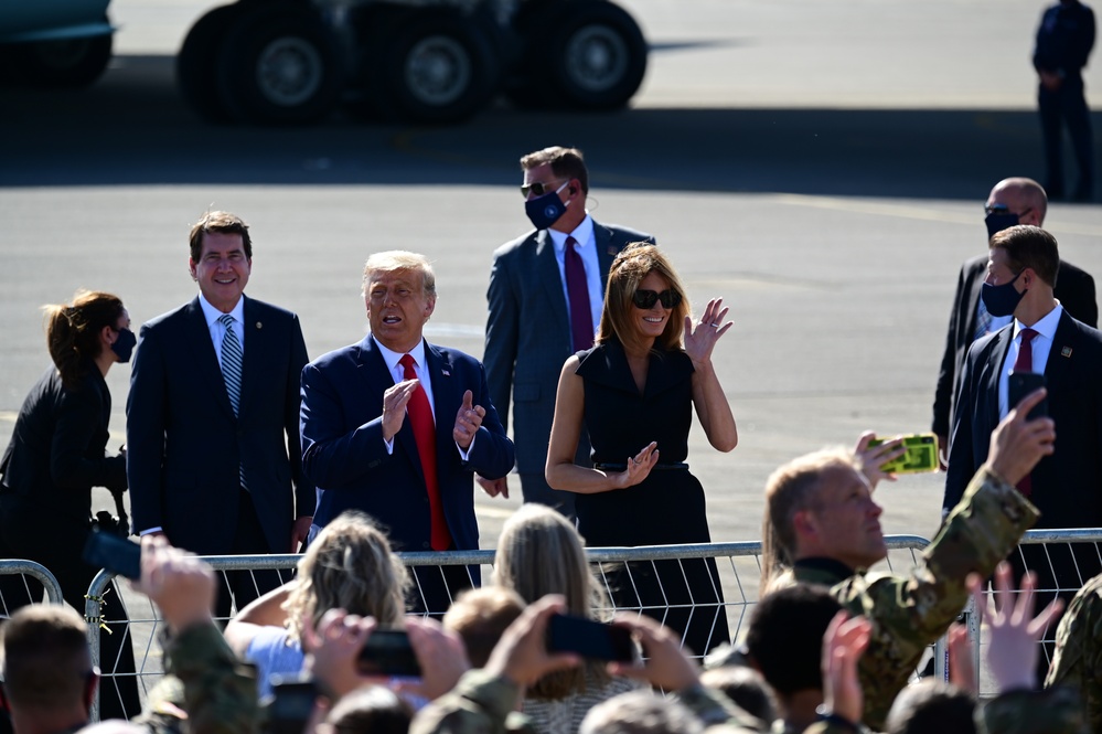 President Donald Trump arrives in Nashville for presidential debate