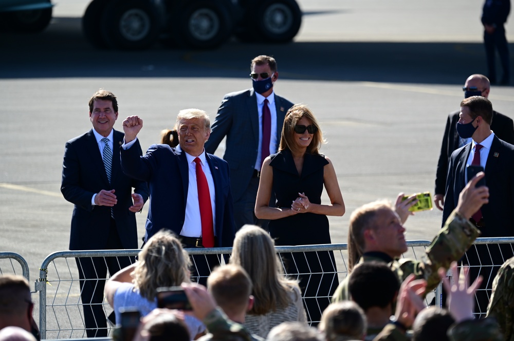 President Donald Trump arrives in Nashville for presidential debate