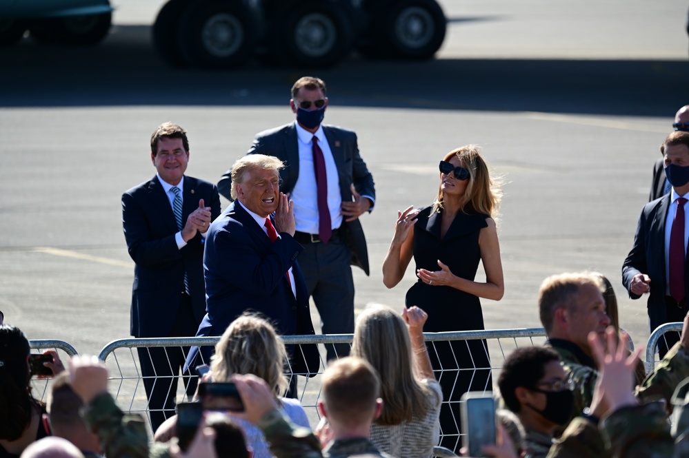 President Donald Trump arrives in Nashville for presidential debate