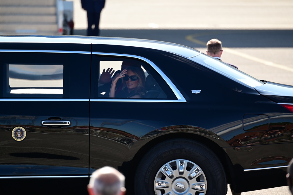 President Donald Trump arrives in Nashville for presidential debate