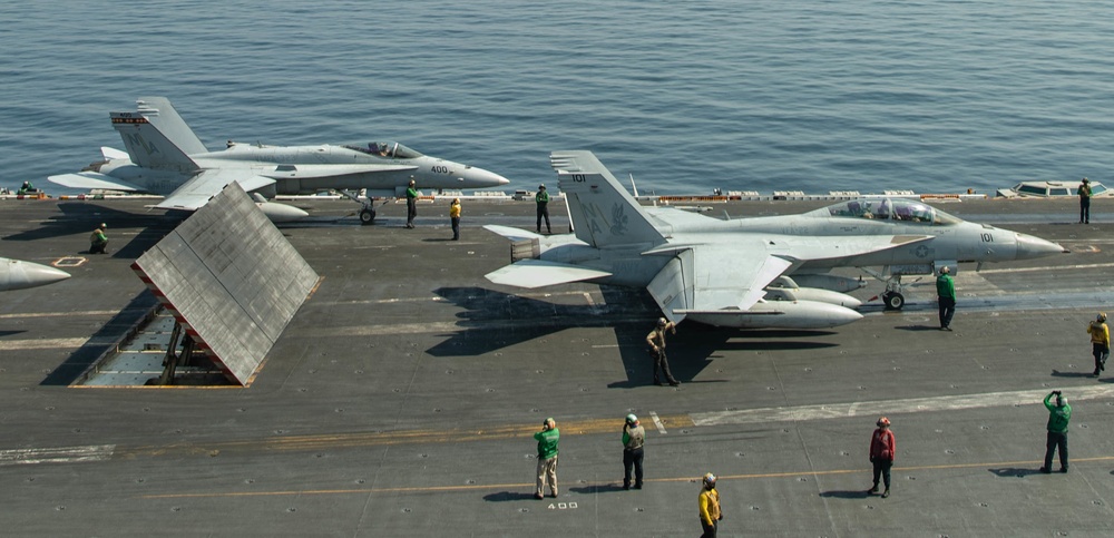 F/A-18C Hornet and F/A-18F Prepare For Take Off