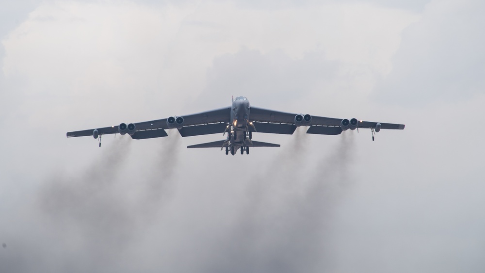 B-52’s takeoff in support of Global Thunder 21