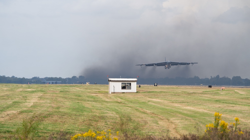 B-52’s takeoff in support of Global Thunder 21