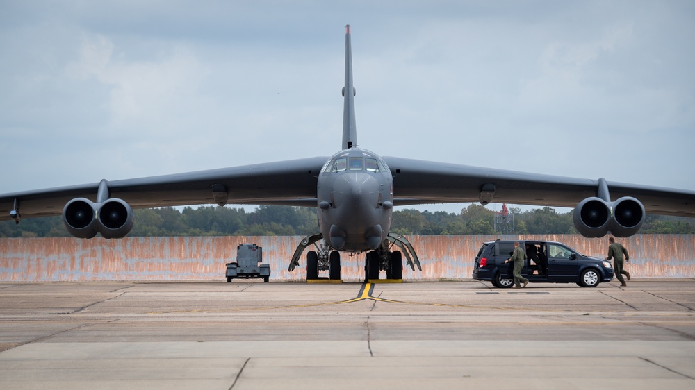 B-52's takeoff in support of Global Thunder 21