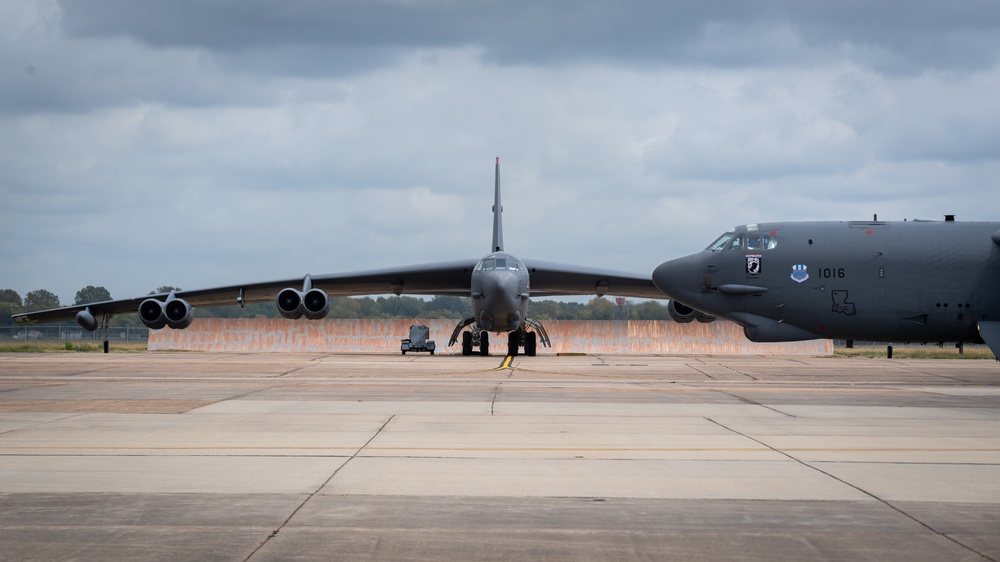 B-52’s takeoff in support of Global Thunder 21