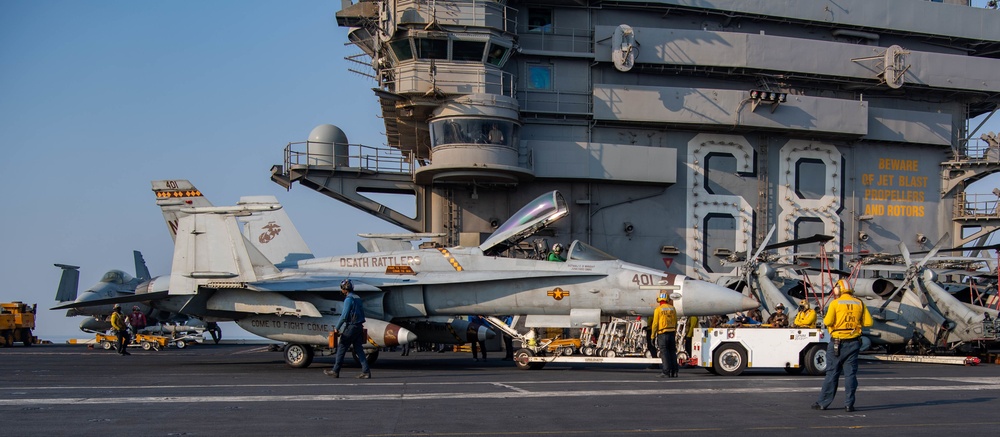 F/A-18C Hornet is Taxied on Flight Deck