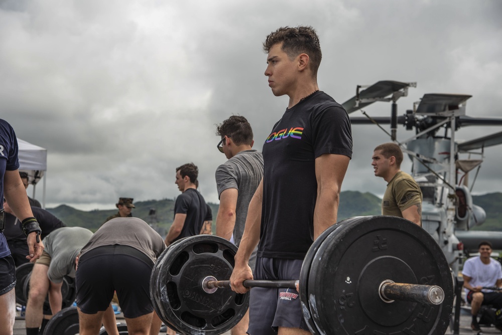 Let the games begin! Marines and Sailors aboard USS New Orleans hold a High intensity weightlifting competition