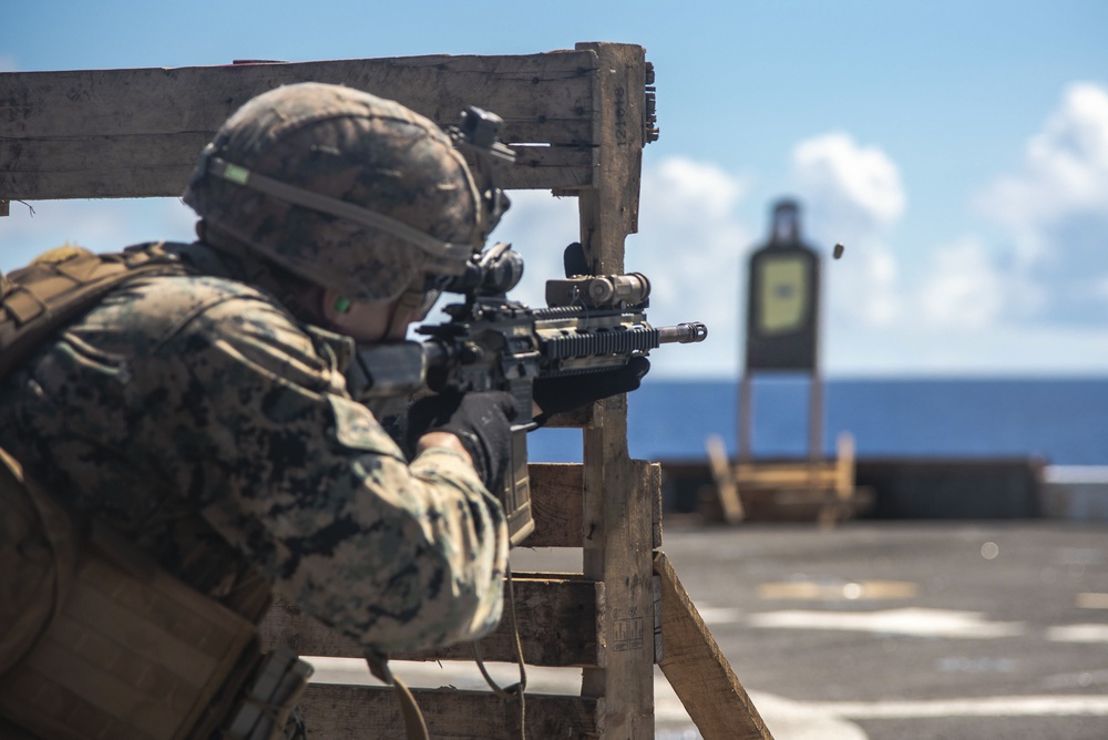 Paddle Battle! Marines and sailors aboard USS New Orleans take place in a marksmanship competition