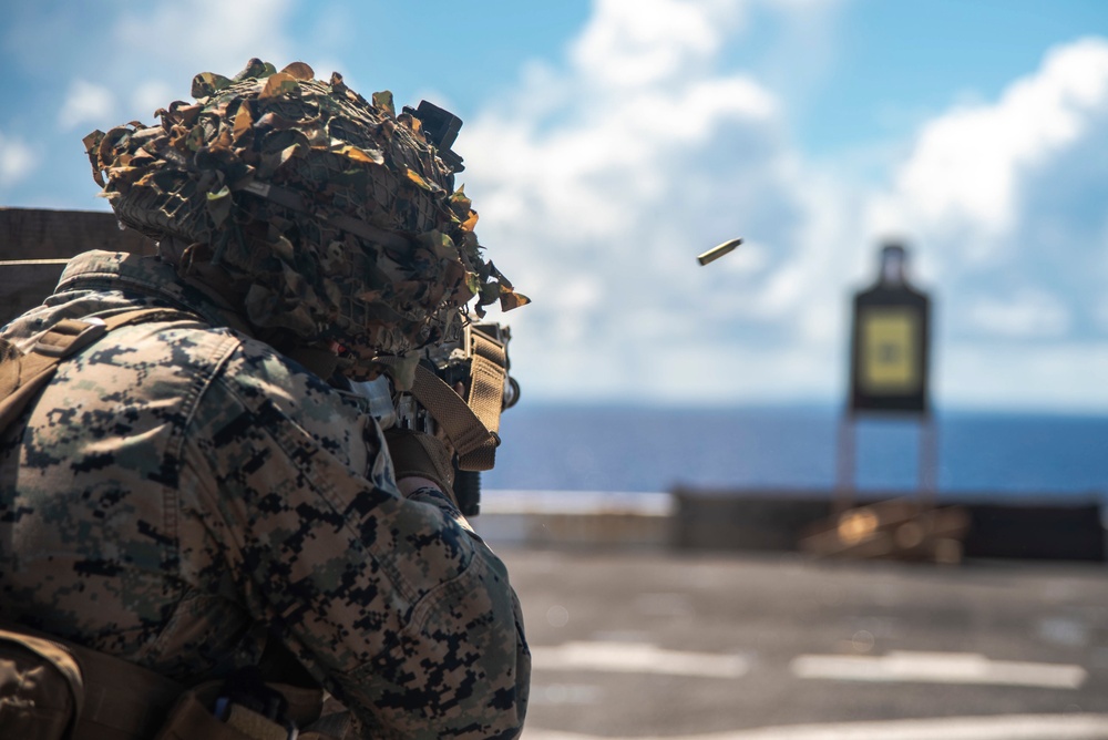 Paddle Battle! Marines and sailors aboard USS New Orleans take place in a marksmanship competition