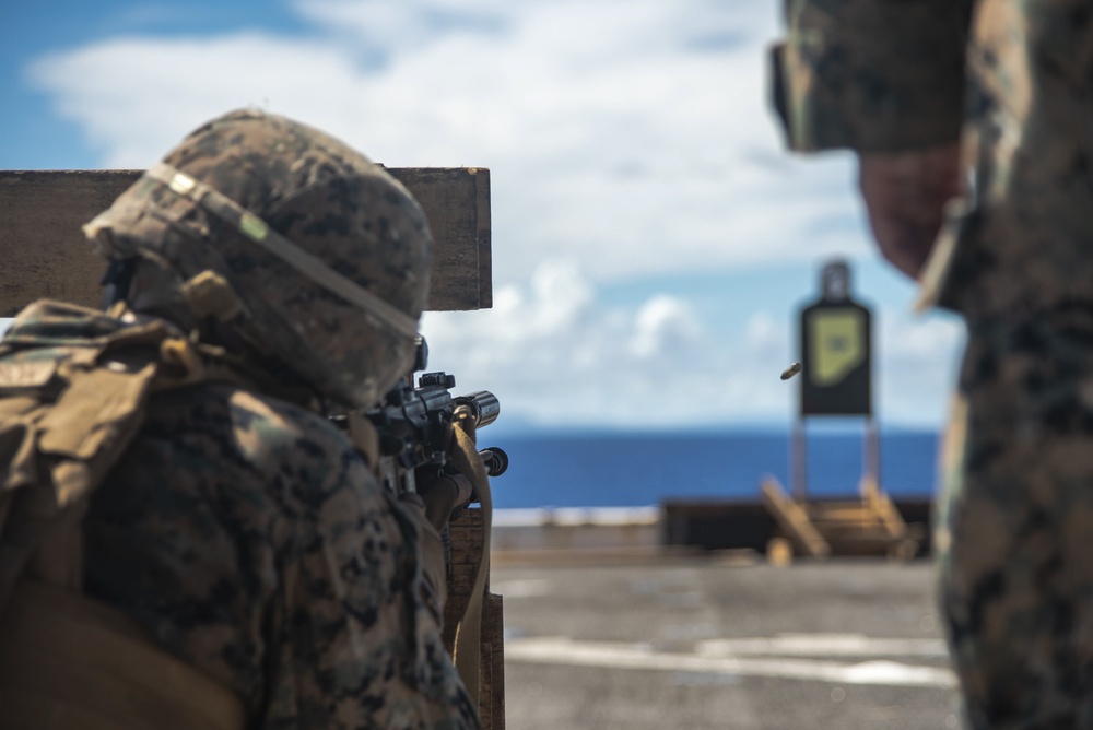 Paddle Battle! Marines and sailors aboard USS New Orleans take place in a marksmanship competition