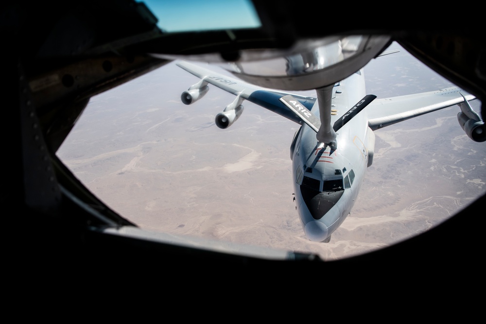 KC-135 Refuels AWACS Over the USCENTCOM AOR