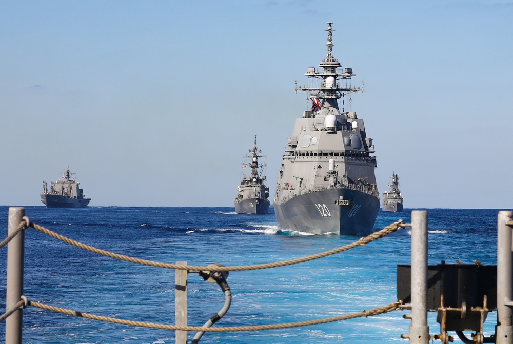 Japanese Navy Ships Sail in Formation