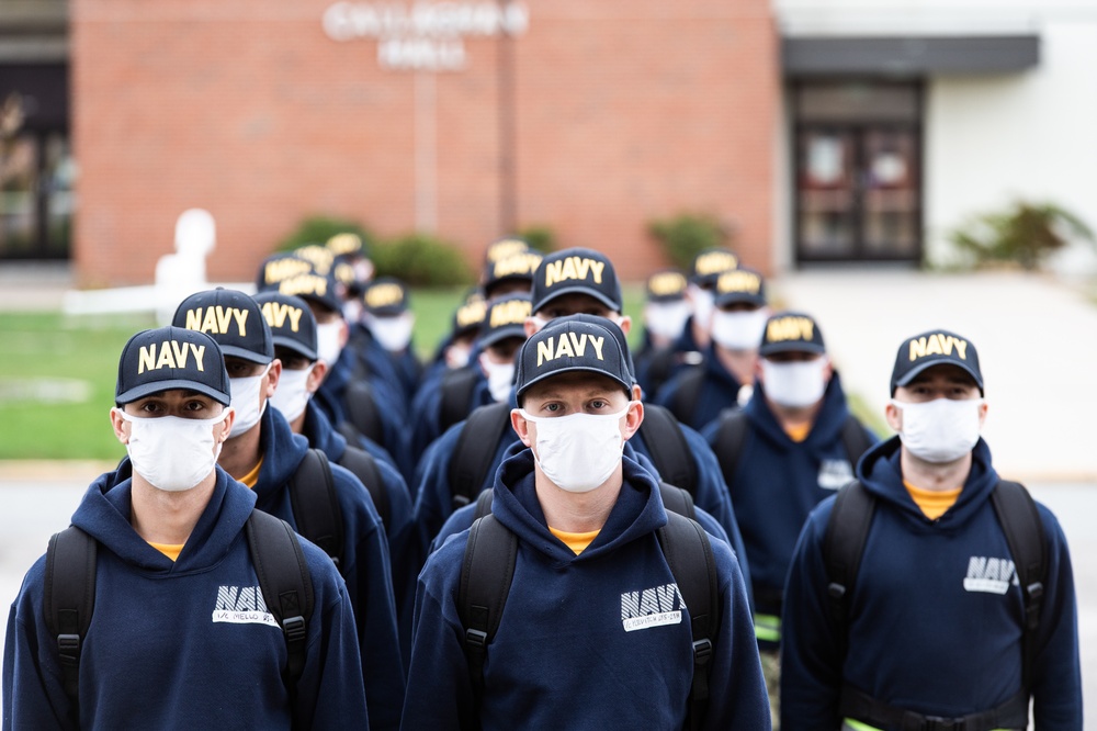 201027-N-TE695-0004 NEWPORT, R.I. (Oct. 27, 2020)  Navy OCS students standby to enter the combat pool