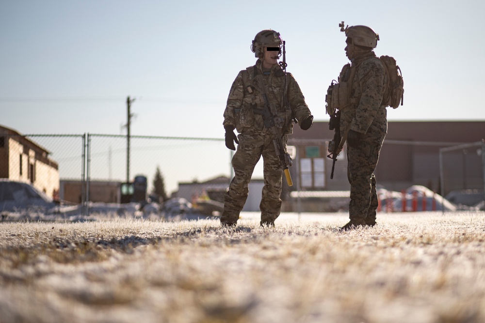 1st ANGLICO, 3rd Special Forces Group (Airborne) train to raid a simulated target