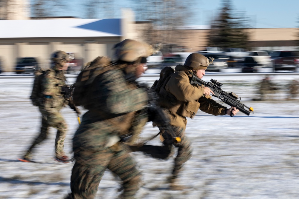 1st ANGLICO, 3rd Special Forces Group (Airborne) train to raid a simulated target