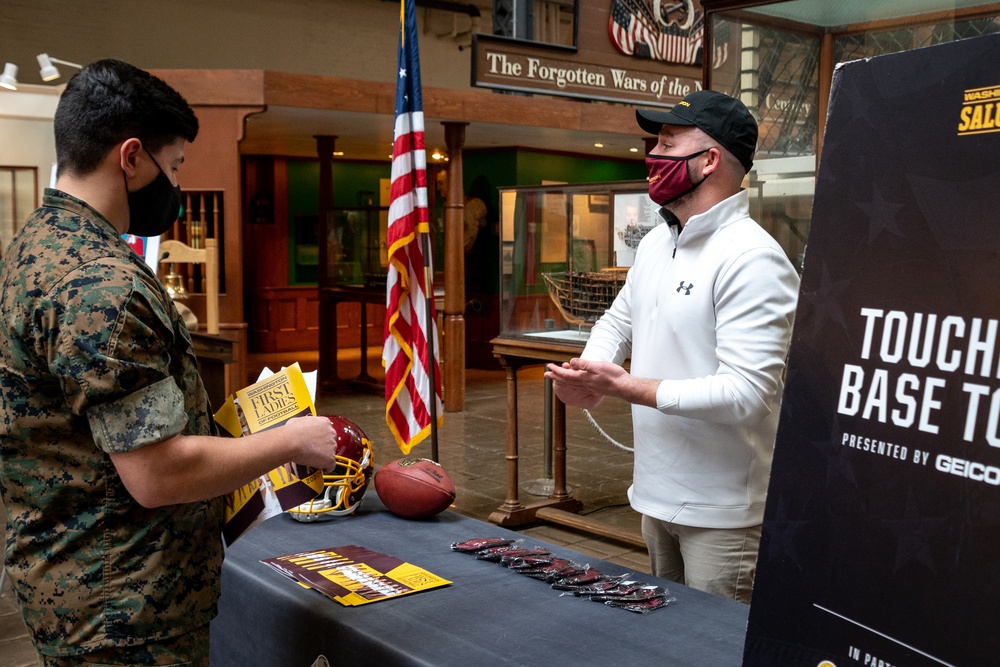 Representatives from Washington Football Team distributed appreciation packages to service members onboard Washington Navy Yard.