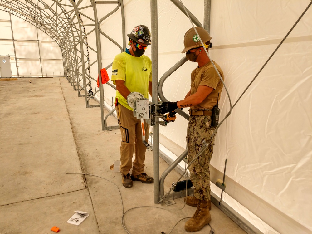 Seabees Construct Diego Garcia Tension Fabric Structure