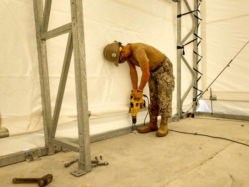 Seabees Construct Diego Garcia Tension Fabric Structure