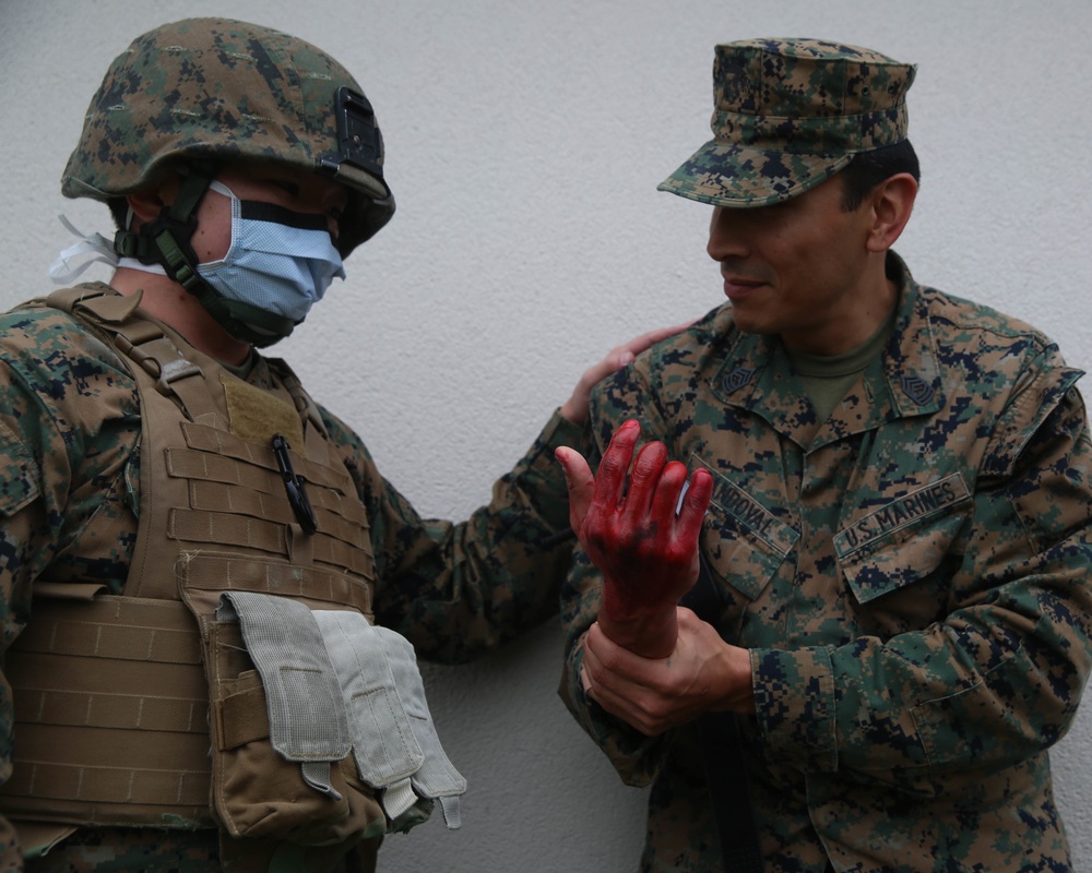 Marines and Sailors conduct a Mass Casualty Drill during MEFEX 21.1