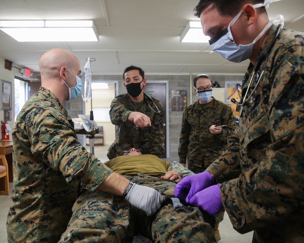Marines and Sailors conduct a Mass Casualty Drill during MEFEX 21.1