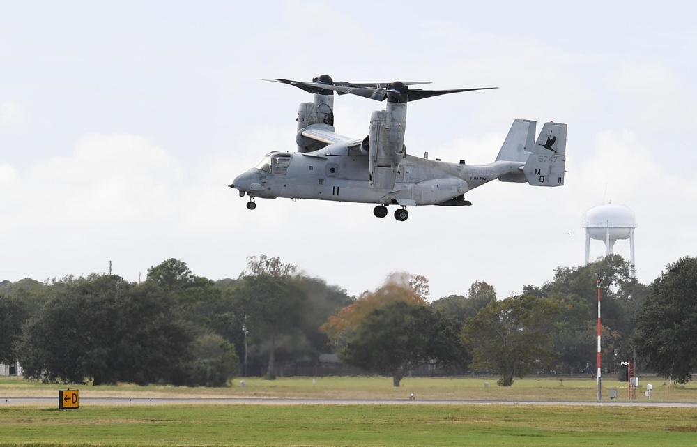 MV-22B Ospreys fly over Gulf Coast