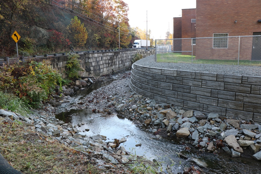 Eroding bank at Lick Run has been restored
