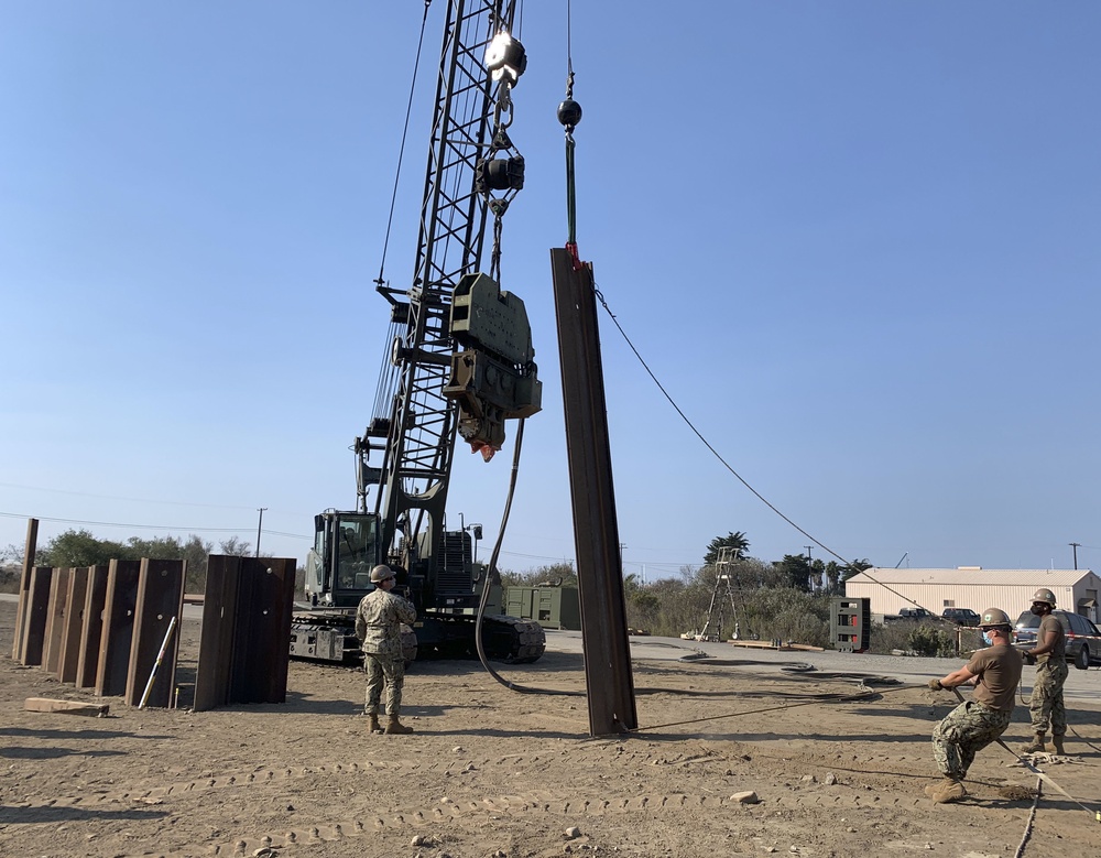 NMCB-5 Practices Pile Driving with 50-ton Crane